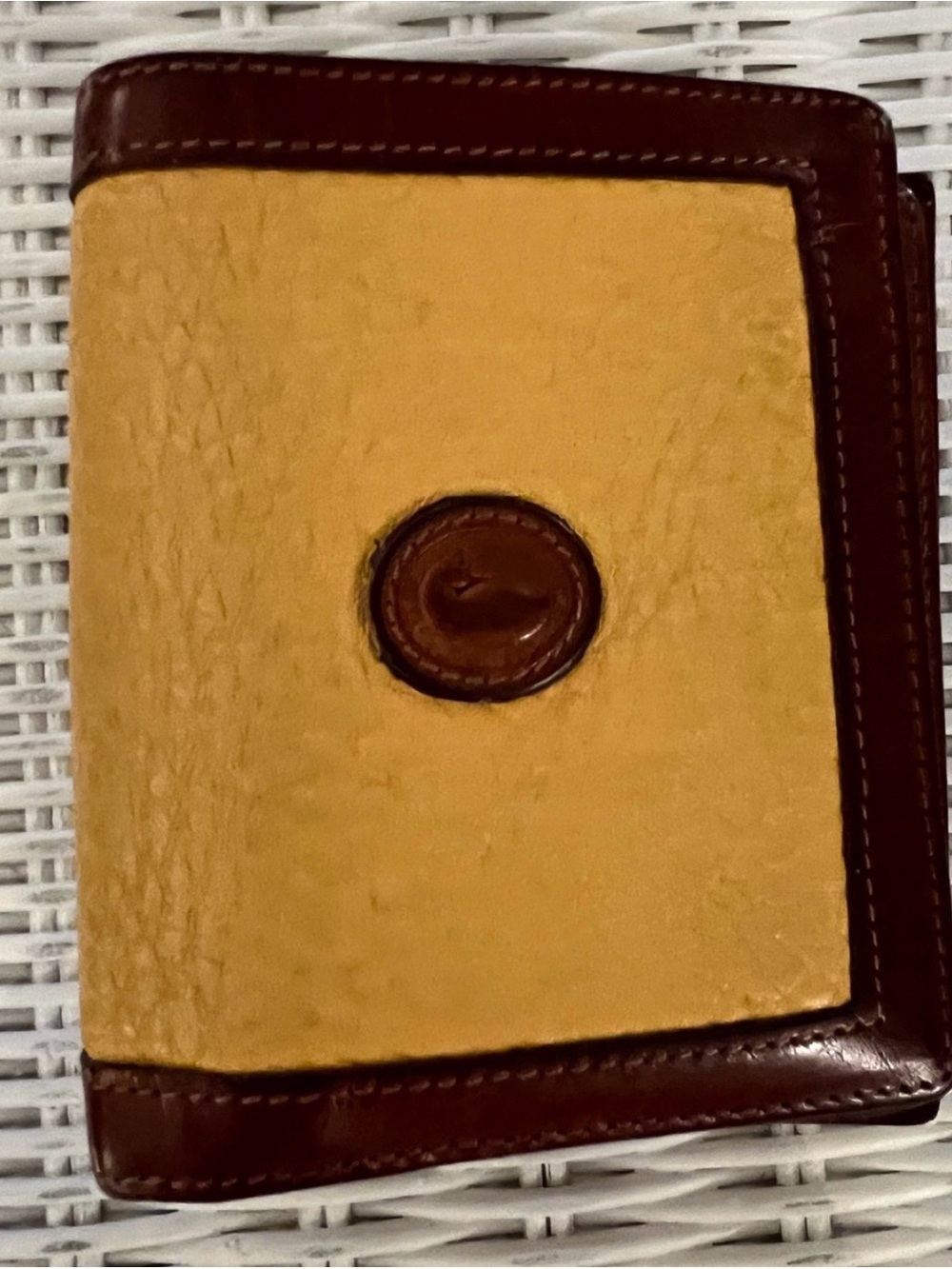Dooney and Bourke vintage yellow pebble AWL leather and brown bifold wallet